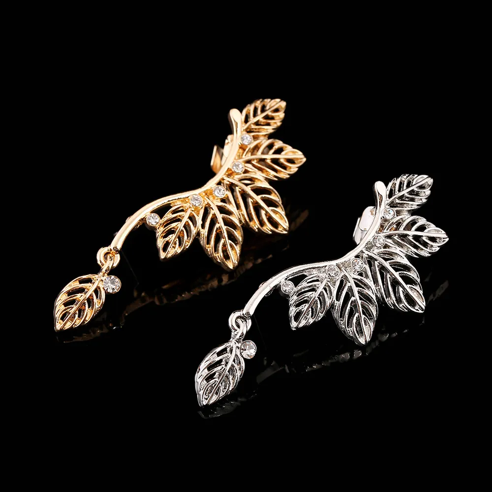 Золотой клип серьги листья дизайн золото плиссированные панк стиль уха манжеты для женщин мужчины ювелирные изделия pendientes