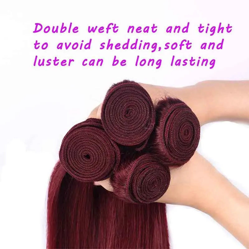 Brazylijski Burgundy Human Hair 4 Wiązki Kolorowe Brazylijskie 99 # Wino Czerwony Dziewiczy Włosy Splot Hurtownie Brazylijskie Ludzkie Przedłużanie Włosów