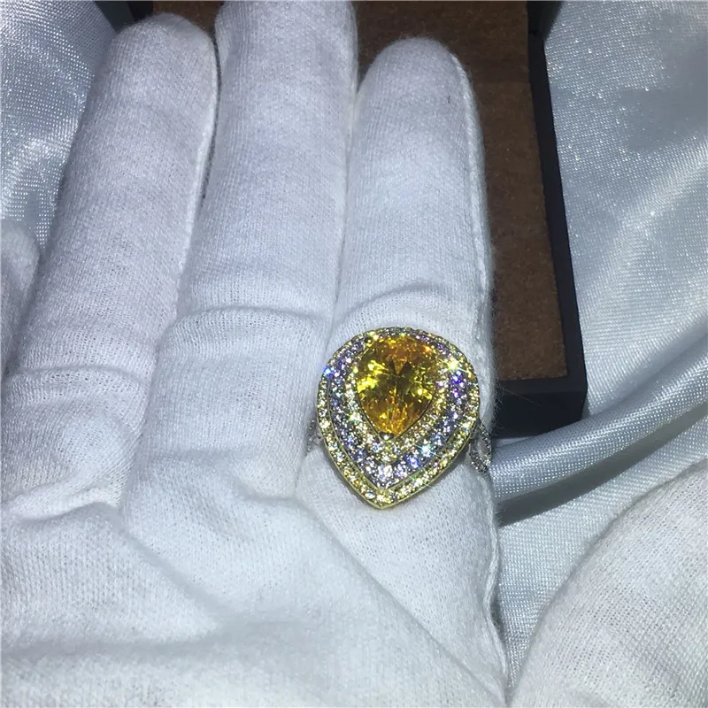 Majestic Sensation Luxe Water Drop Ringen Peer Cut 6CT 5A Zirkoon CZ White Gold Filled Engagement Wedding Band Ring voor vrouwen