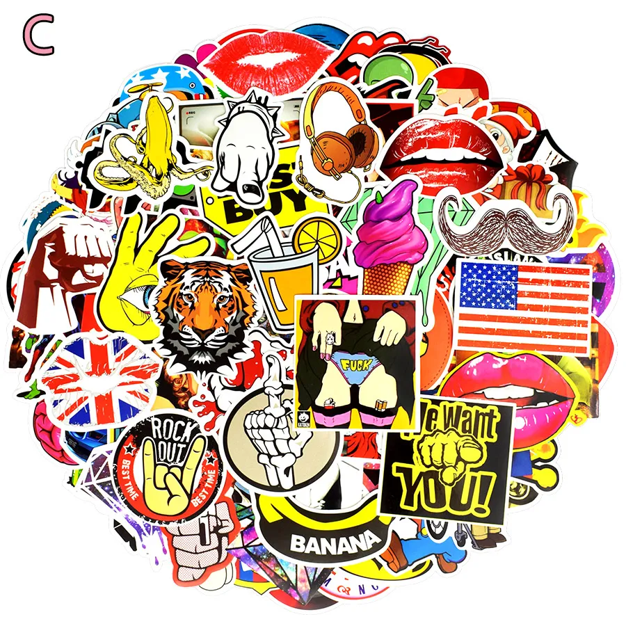 Random Hot Graffiti Anime Rock Retro Funny Stickers Adolescent Child Applique Gift DIY Notebook Guitar Luggage Skate Stickers4734891