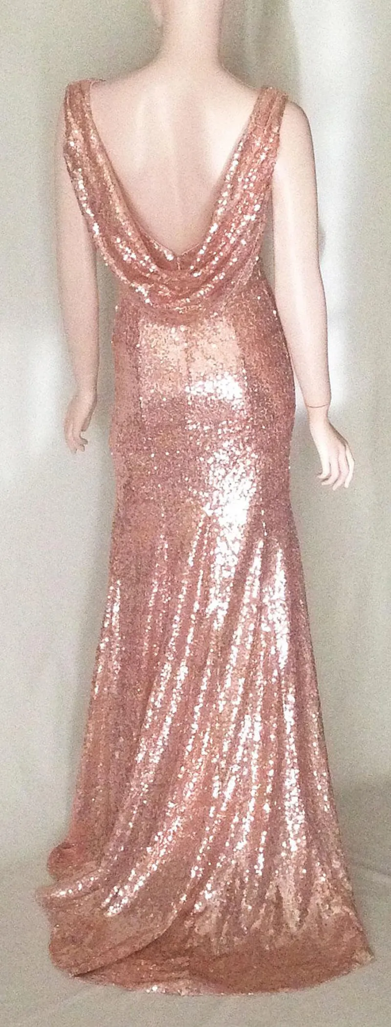 Rose Gold Sequin Bridesmaid Dresses Sexig V-halslinje lång skräddarsydd sjöjungfru prom klänning kvinnor plus storlek