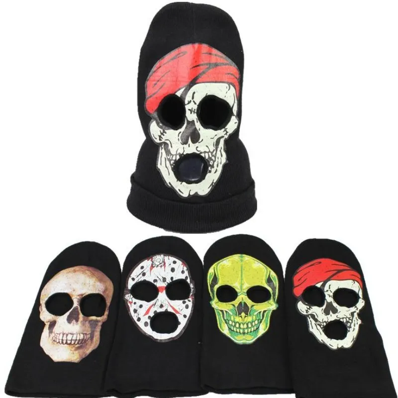 4 stili Halloween Horror Teschio Lavorato a Maglia Fascia Fantasma Maschera Cosplay Cappello Vizioso Fresco Demone Berretti Invernali