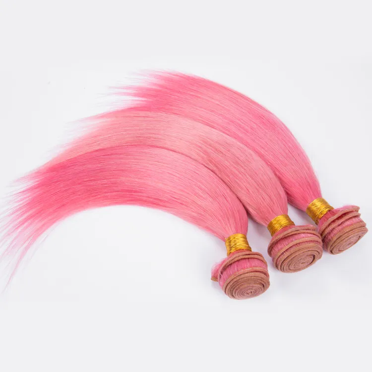 Reta de seda Brasileiro Virgem Rosa Cabelo Humano Tece Extensões Pure Pink Cor Feixes de Cabelo Humano Ofertas Tramas de Cabelo Brasileiro