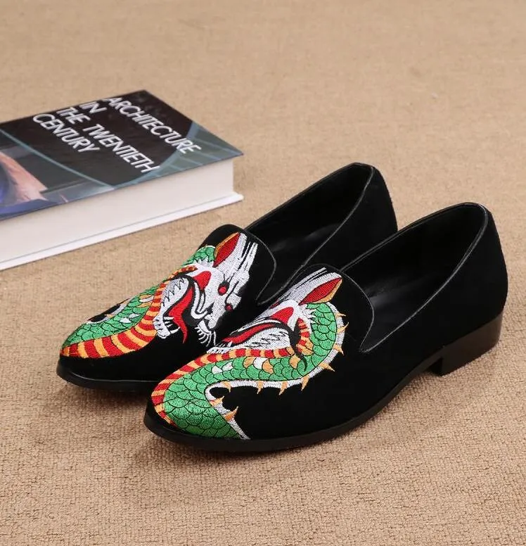 Italy style fashion Men rivet Party Wedding shoes Flowers painted Genuine Leather Slipper Smoking Slip-on Dress Walking Sneakers M2