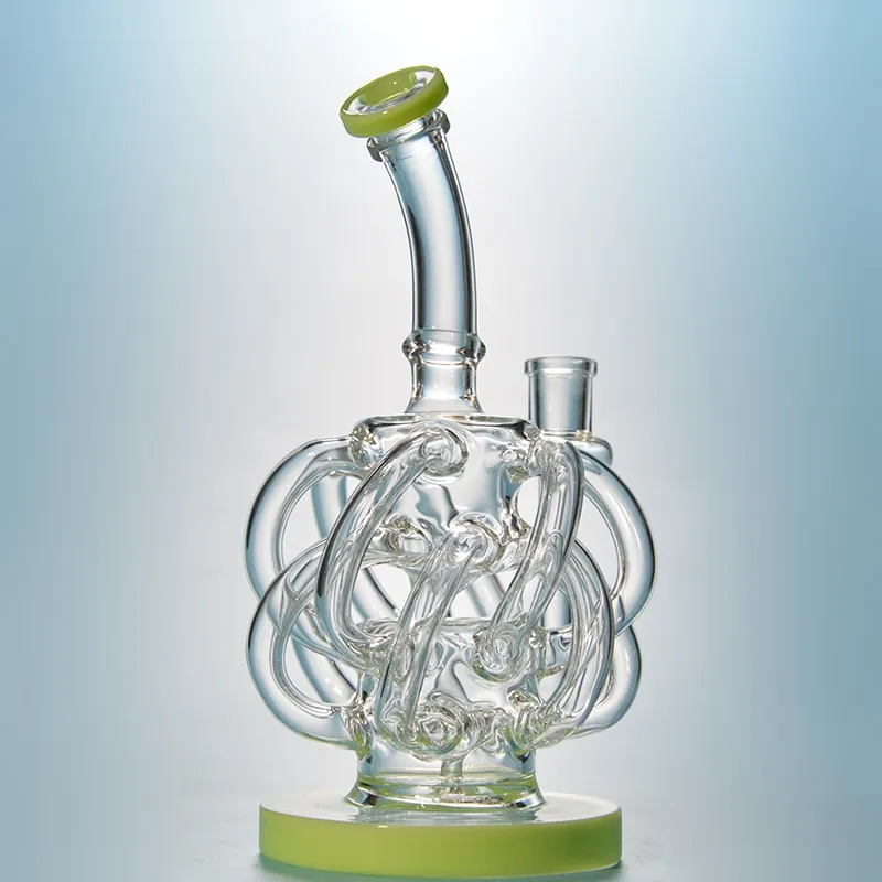 12 rör Hookahs Vortex Recycler Glass Bong med Super Cyclone Blue Green Purple Bongs Vattenrör XL137