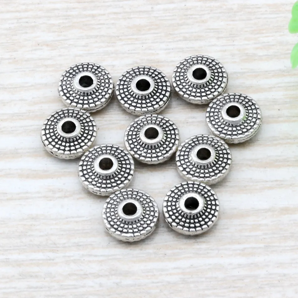 300 шт. Античный серебряный сплав круглые дисковые пунктирные разные бусины для ювелирных изделий браслет ожерелье DIY аксессуары 8x3mm d9