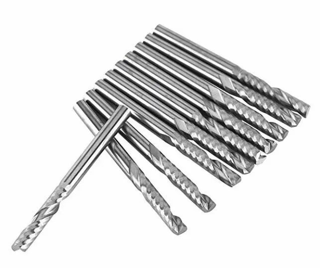 Alta Qualidade 10 PÇS / SET 3.175mm 22mm Único Flauta Carboneto Espiral CNC Router Bits Fresa Ferramentas Novo