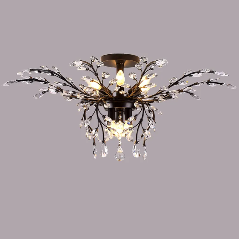 American Village Style Led Chandelier Light Ferro Cristal Teto Luzes 9 Cabeças Preto / Bronze Pingente Lâmpada