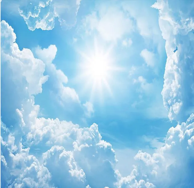 papel de parede 3d фэнтези солнечный свет голубое небо белые облака сценическое искусство зенит фреска обои 3d стена