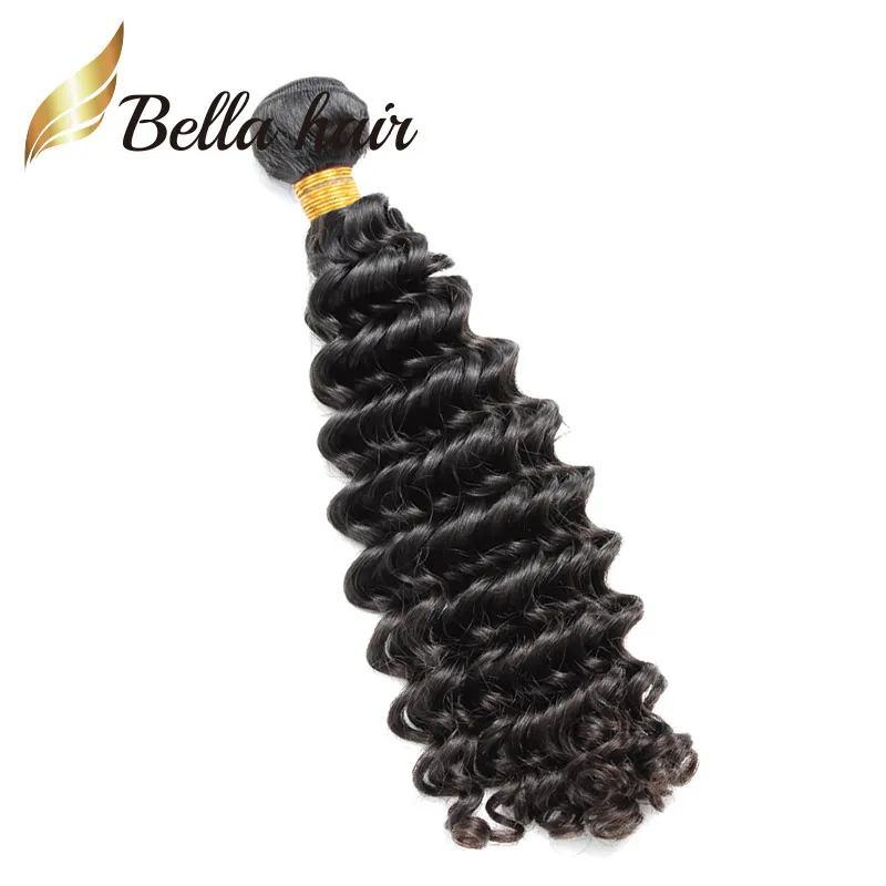 Queen Collection Deep Wave Wavy Hair Human Weaves Extensions 1 번들 거래 10-24 인치 가공되지 않은 브라질 두꺼운 끝 Wft Natural Color Julienchina