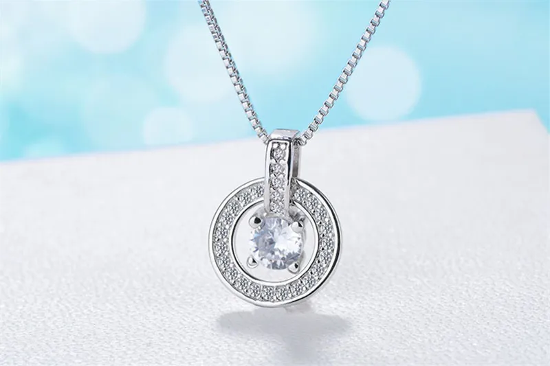 YHAMNI 100 925 Sterling Silver Fashion Round Crystal Pendant Necklace Full CZ Diamond Chain Jewelry for Women Gift DZ2233032452