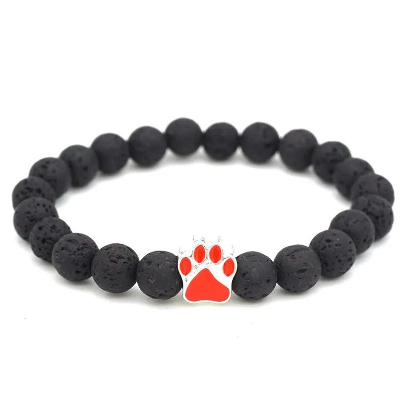 10 färger Dog Paw 8mm Black Lava Stone Pärlor Strand Armband Essential Oil Diffuser Armband Vulkaniska ROCK FODPRINT BEADED MKI Handsträngar