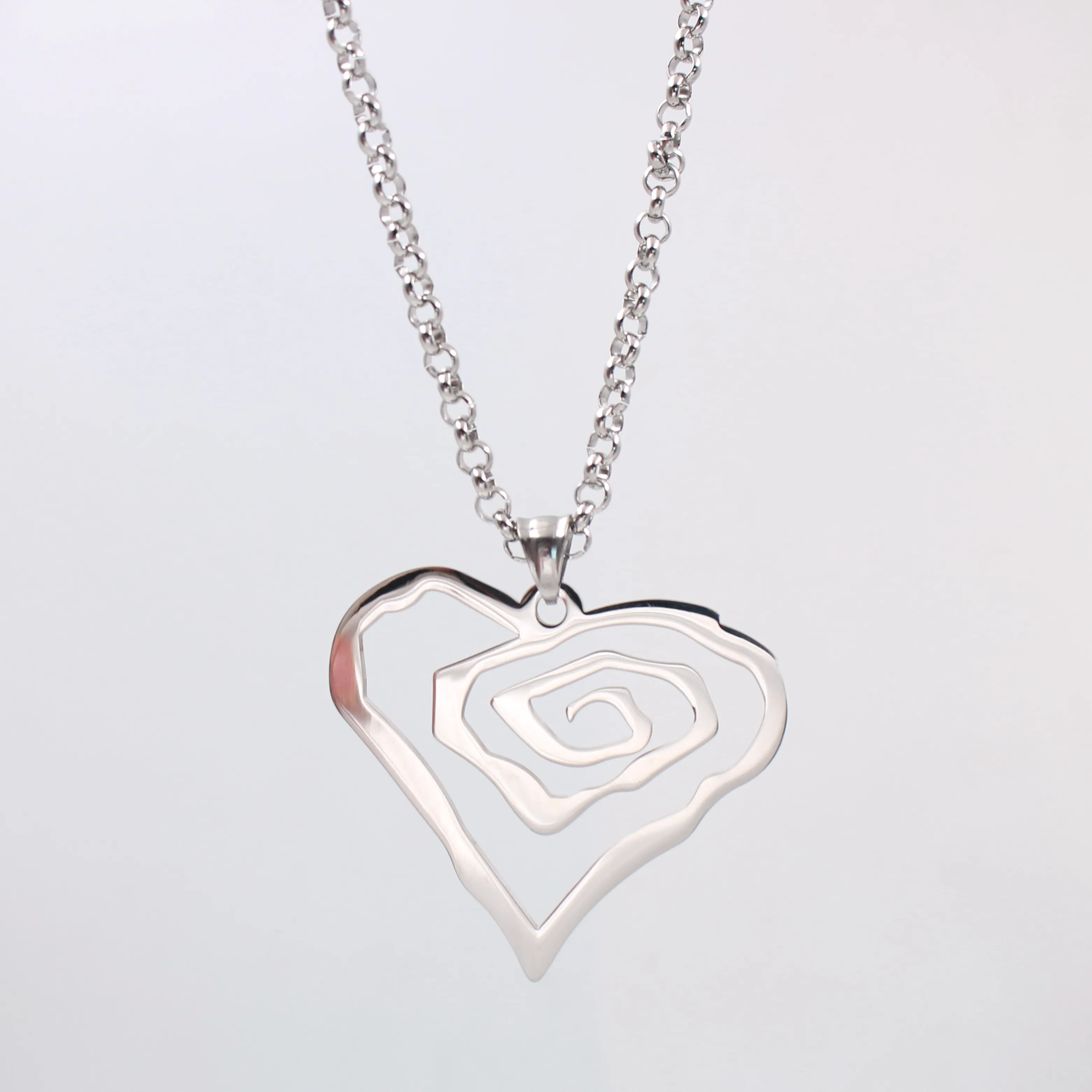 free ship GNAYY Jewelry high Polished Fashion Stainless Steel Love Heart rose flower Pendant Necklace Rolo Chain 4mm24''1