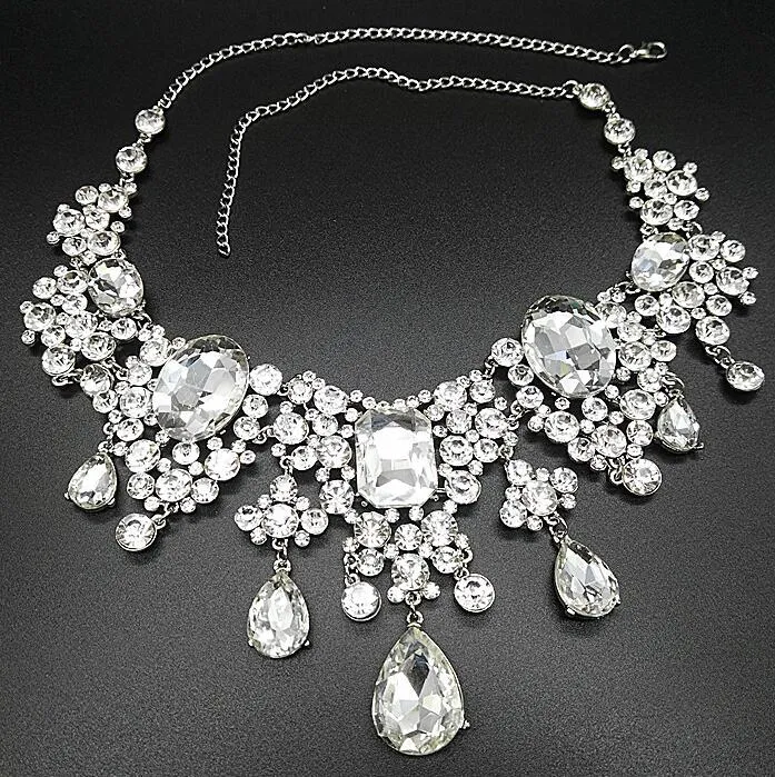 New Romantic Shining Beaded Rhinestone Bridal Tiara Necklace Earring ...