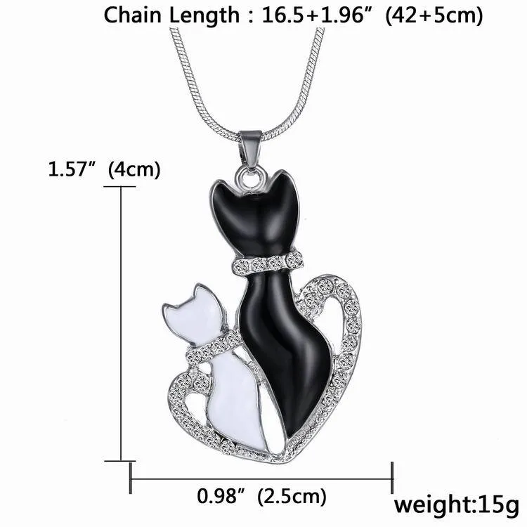 Diamond Couple Cat Necklaces Enamel Chain necklace fashion jewelry for women 162622