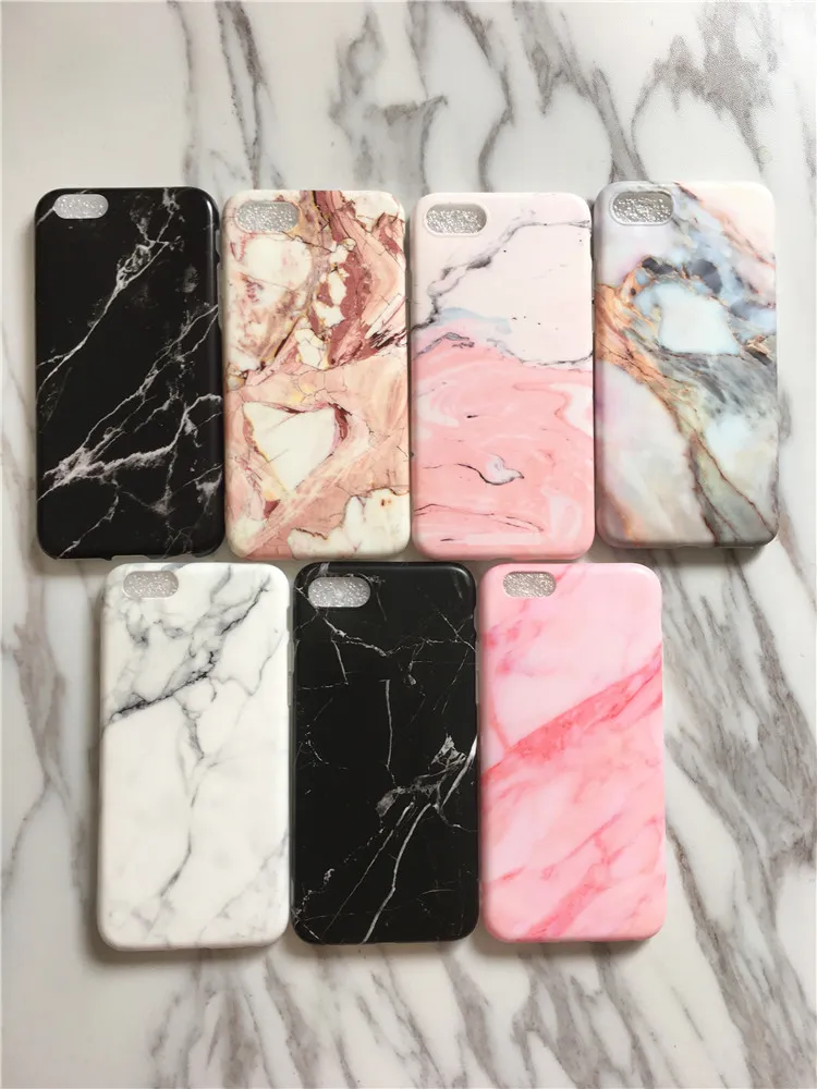 Soft TPU Case Protector for iPhone X 8 Plus 6S Dust-resistant Printed Back Cover IMD Marble Pattern Glossy