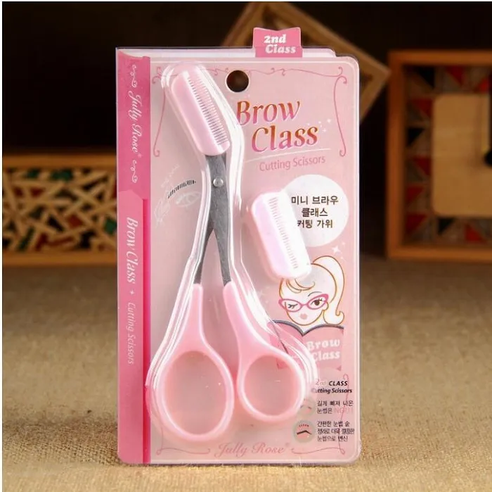 Kvinnor rosa ögonbryn trimmer ögonfrans hårklipp sax öga panna hårborttagning grooming formning kosmetik verktyg med kam