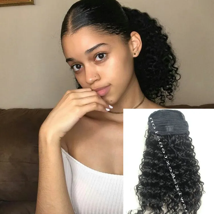 Alta Qualidade 10-22 polegada 120g Afro Kinky Cabelo Encaracolado Rabo de Cavalo Perucas de Cordão Rabo De Cavalo Encaracolado Longos Buns Peruca