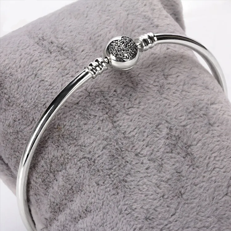 Heart shaped CZ diamond Clasp Bangle Bracelet sets Original Box for Pandora 925 Sterling Silver Charm Bracelets Women Wedding Jewelry