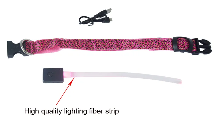 Recarregável USB Moda Leopard LED Collar Dog Segurança Noite Piscando Brilho Do Gato Do Cão de Estimação Coleira Com Cabo Usb de Carregamento Cães Acessório