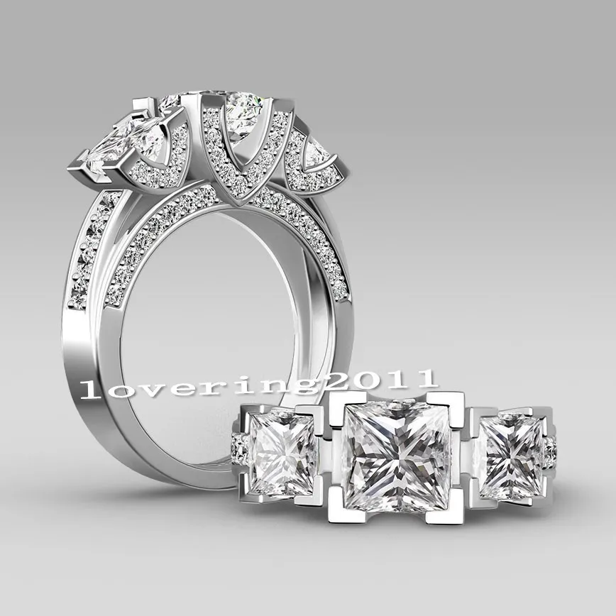 Choucong Princess Cut Trzy-kamień 8ct Stone Diamond 925 Sterling Silver Women Zaręczyny Zestaw Ring Band