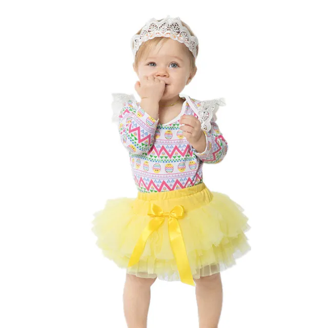 Baby Clothes Sets Girls Dress Long Sleeves Rompers Easter Day Eggs Jumpsuit+Tutu Dress+Headband Baby Shower Gifts Costume For Kids Clothes