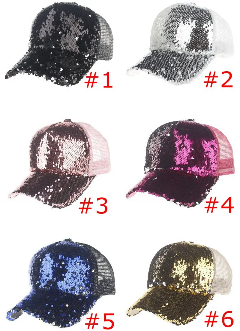 INS Sequins Hats Women Adjustable Baseball Hats Big Girls Summer Bling Shinning Mesh Baseball Cap Female Glitter Party Club Hat Accessories