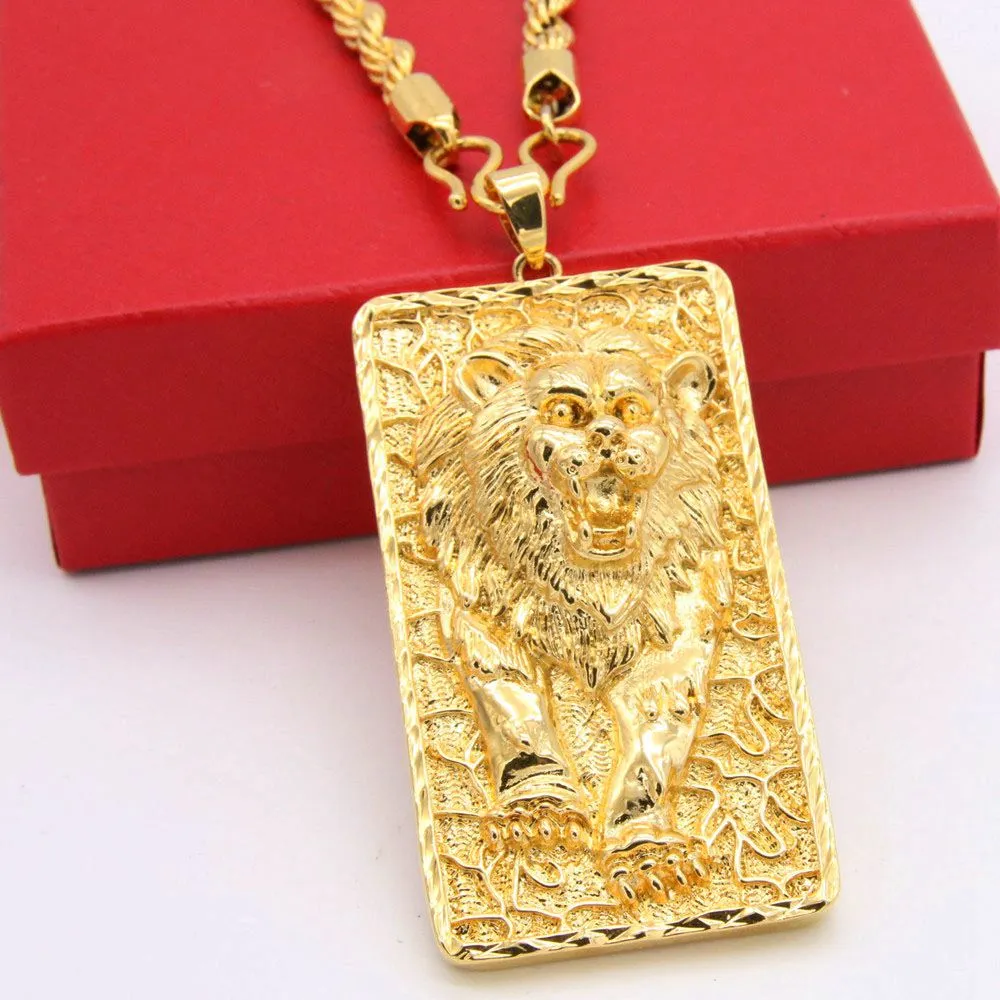 Big Lion Pattern Pingente Chain Chain Colar 18K Yellow Gold cheio de joalheria sólida masculina Hip Hop Style215G9266336