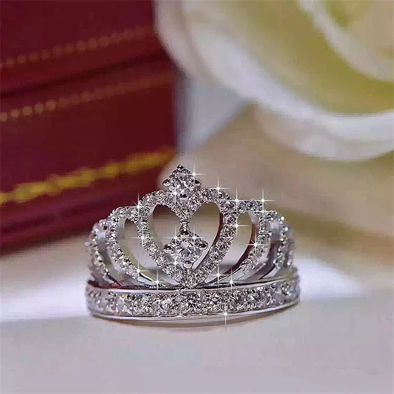 DHgate.com:925 Sterling Silver Crown Ring, 5A Zircon CZ