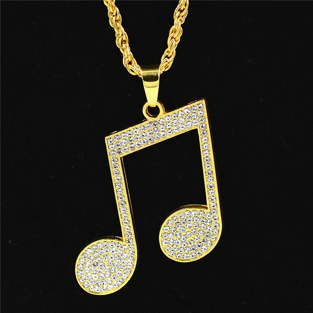 Uodesign rhinestone rytm pendlar halsband män hiphop musik notera lång kedja guld färg legering halsband