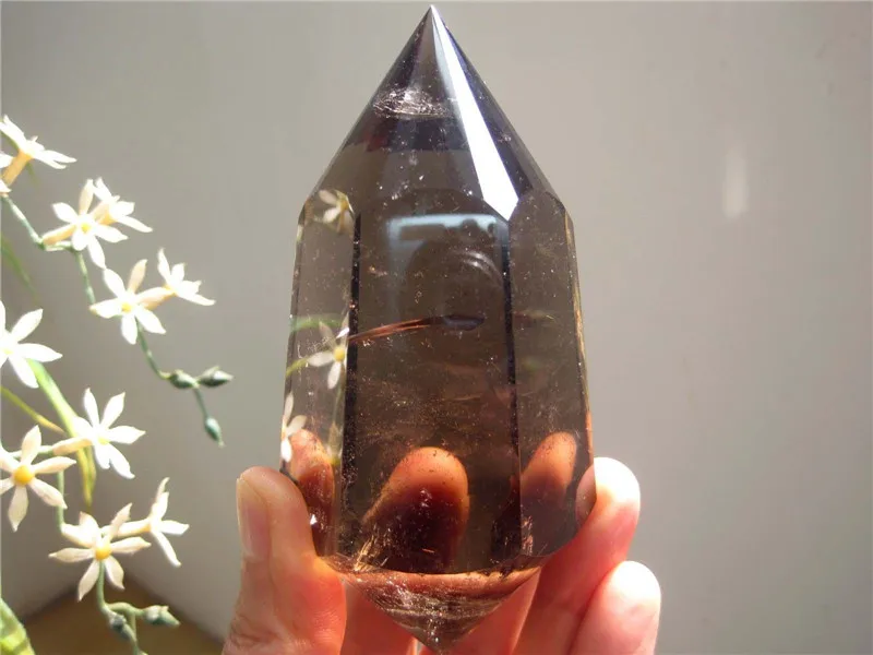 9-10cm Natural Vogel Style Smoky Rutilated Crystal 48-6-24 sided Wand Superb Positive Energy Reiki crystal healing