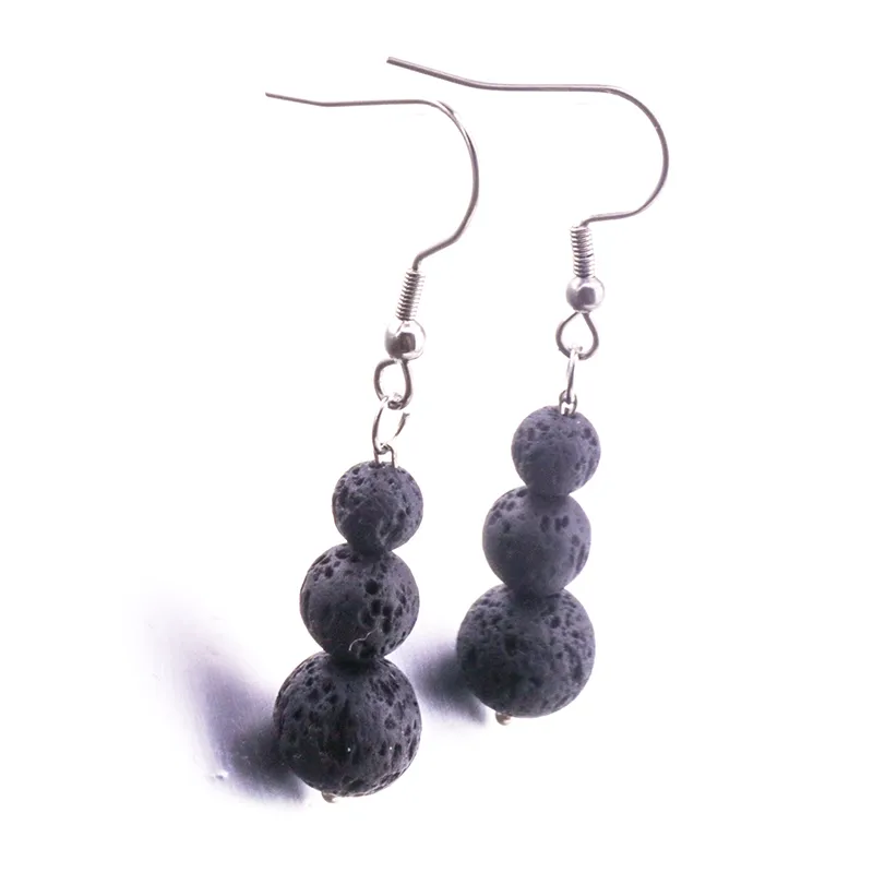 6mm 8mm 10mm Black Lava Stone Earrings DIY Aromatherapy Essential Oil Diffuser Dangle Earings Jewelry for Women