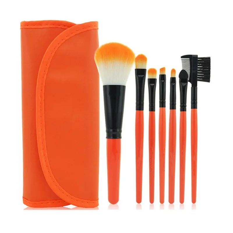 Professionelle 7 stücke Kit Make-Up Set Pinsel Tragbare Kosmetische Augenbraue Pulver Make-Up Pinsel Werkzeug Ledertasche Halter
