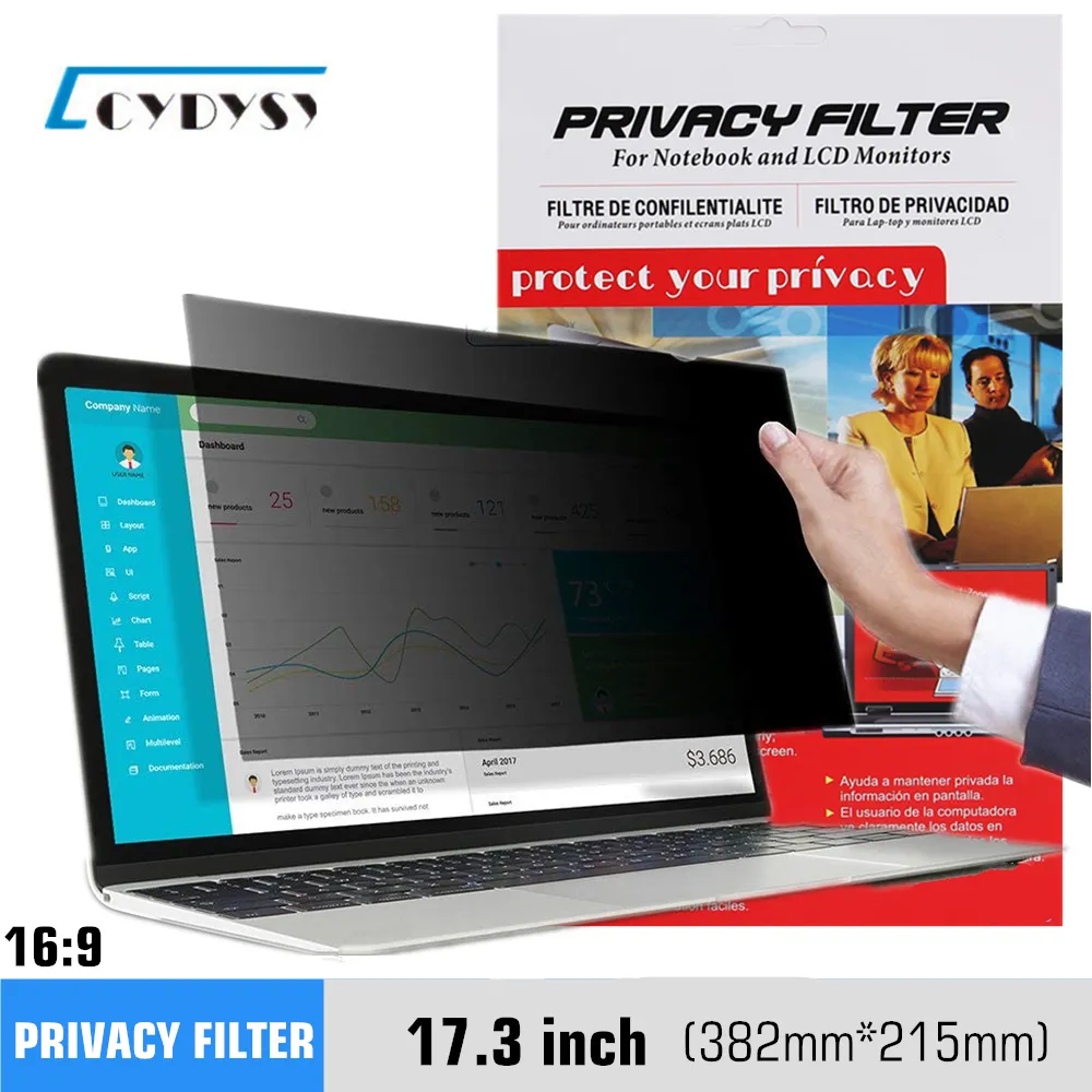 17.3 cal Anti-Glare Spy Prywatność Ekran filtra Protector Pokrywa folii do 16: 9 Widescreen Laptop / PC / LCD Monitor 382mm * 215mm