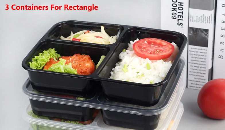 3 Veya 4 Bölme Yeniden Kullanılabilir Plastik Gıda Saklama Kapları Tek Kullanımlık Kapları Çıkarın Öğle Yemeği Kutusu Mikrodalga Malzemesi WX9-316