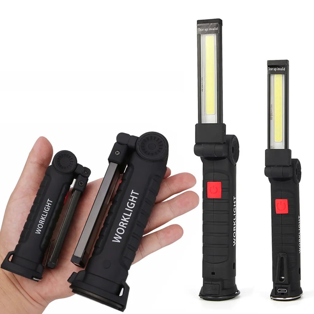 COB LED-lampa 5 lägen USB Uppladdningsbar Inbyggd batteri LED Ljus med magnet Bärbar ficklampa Utomhus Camping Arbetsförslag