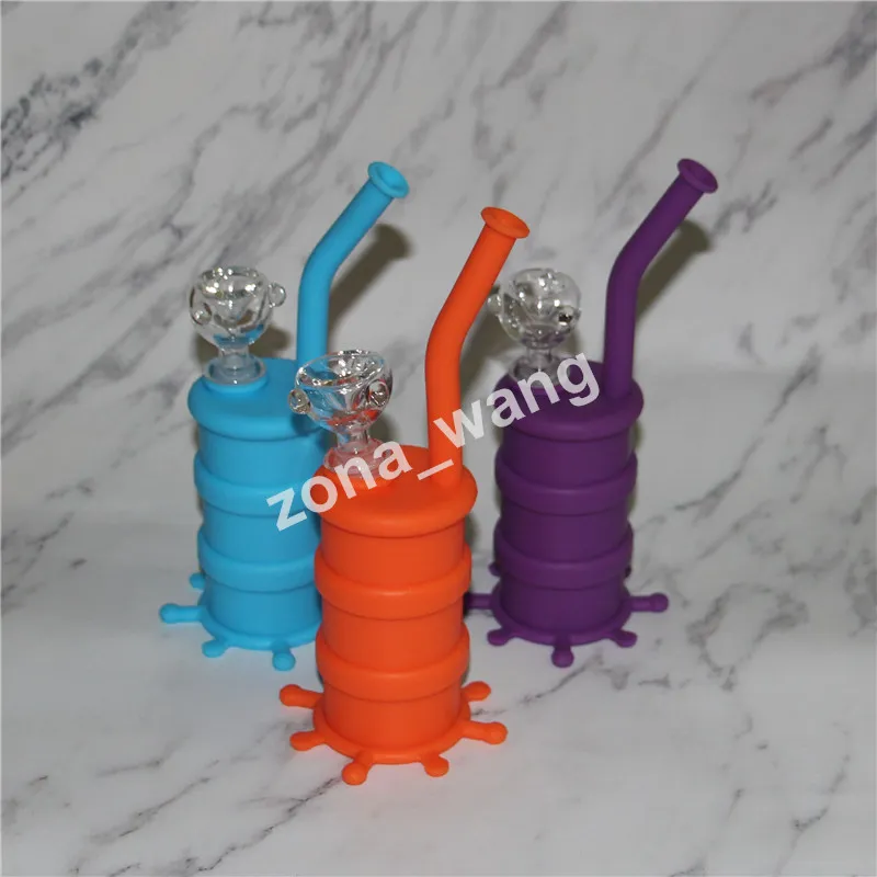 Colorful Hookahs Silicone Bongs with glass downstem silicone water pipe dab rig 14 mm joint silicone dab rigs barrel