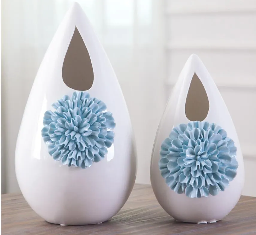 ceramic Water droplets creative concise abstract flower vase pot home decor craft room decoration handicraft porcelain figurine