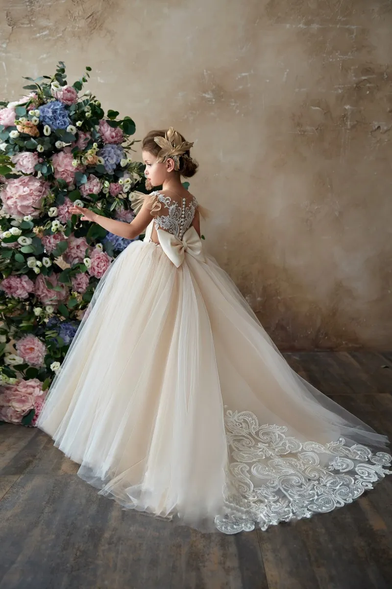 Pentelei 2019 New Flower Girl Dresses For Weddings Cap Sleeves