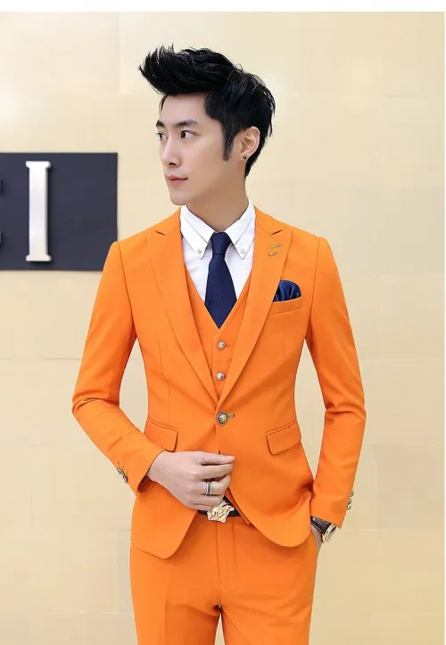 Sunshine Energetic Orange Groom Tuxedos Peak Lapel Center Vent Męskie Wedding Garnitur Wakacje Prom Blazer (Kurtka + Spodnie + Kamizelka + Kamizelka) No: 08