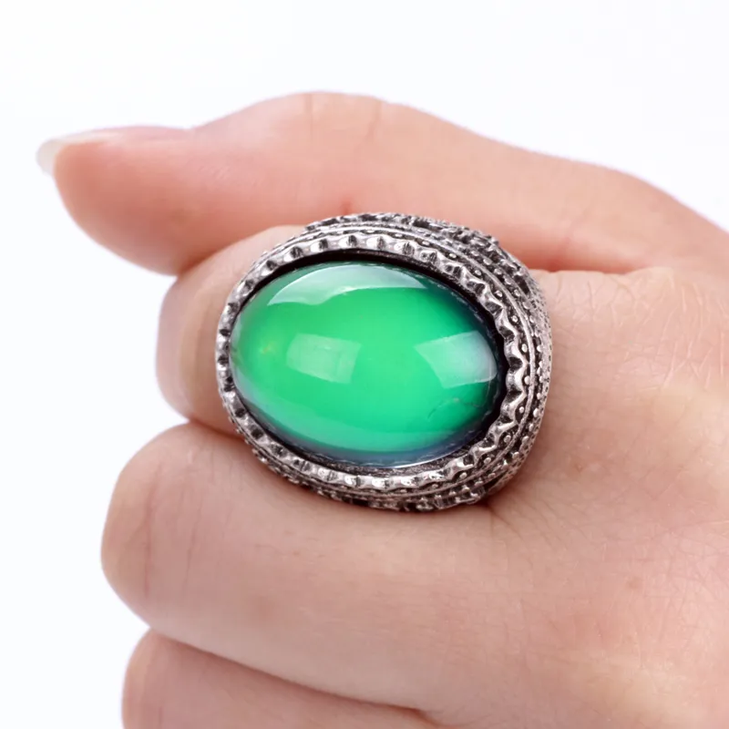 Silver Plated Color Changing Mood Glass Bead Ring with Free Gift RS008-029