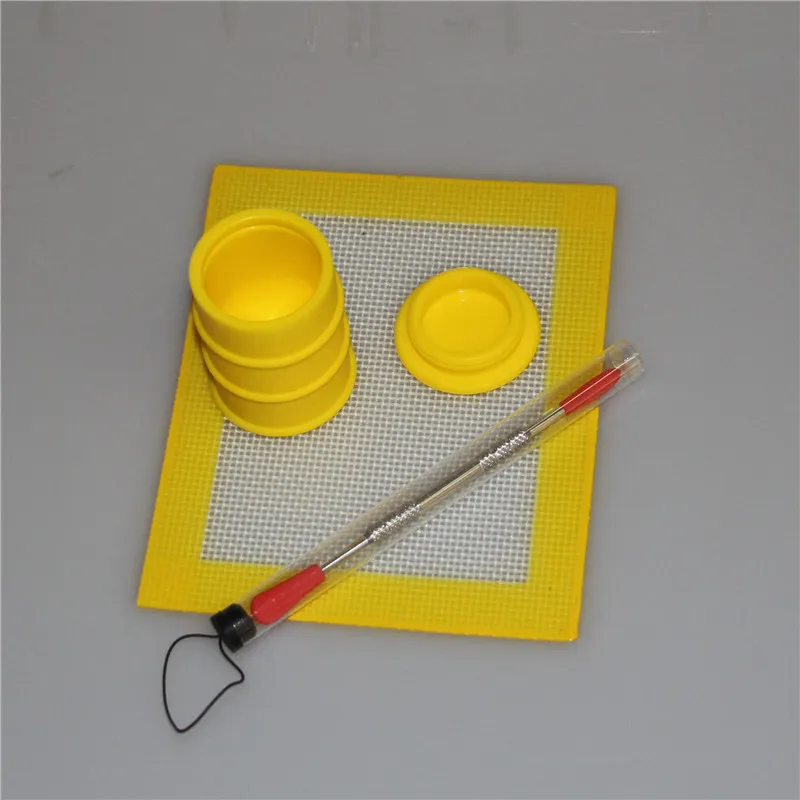 Siliconen Wax Kit Set met vierkante vellen pads mat vat drum 26 ml siliconen olie container dabber tool voor droge kruidenpotten dab236A