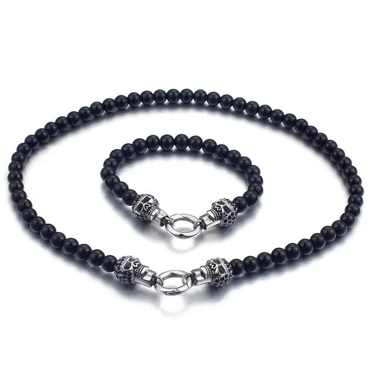 Mens black necklace and bracelet set hotsell