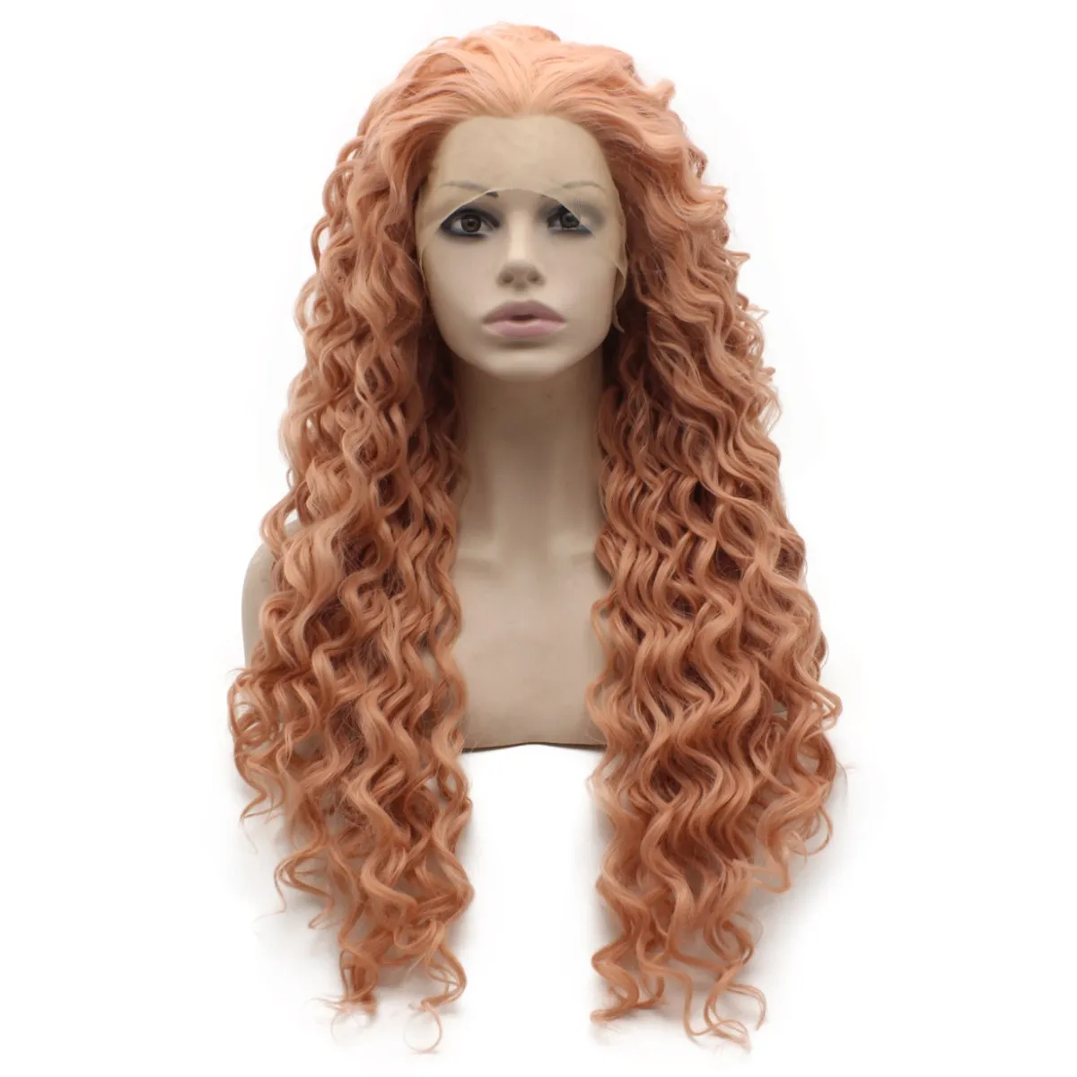 26inch Long Curly Orange Pink Heat Resistant Fiber Hair Natural Synthetic Lace Front Wig