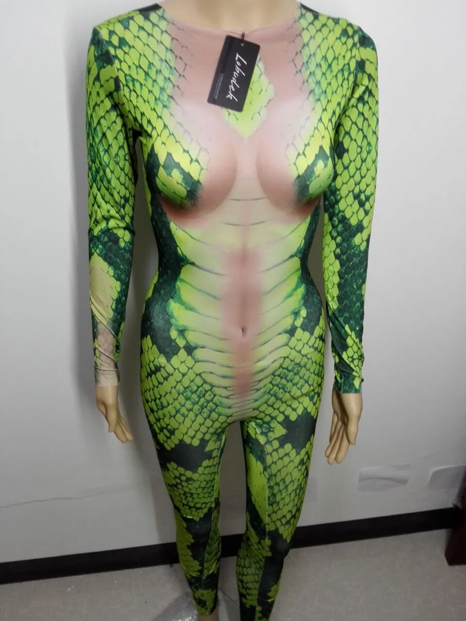 Novelty Snake tattoo Printing jumpsuit sexy leotard elastic bodysuit Nightclub Bar Cosplay role costume singer stage show Romper DJ costumes