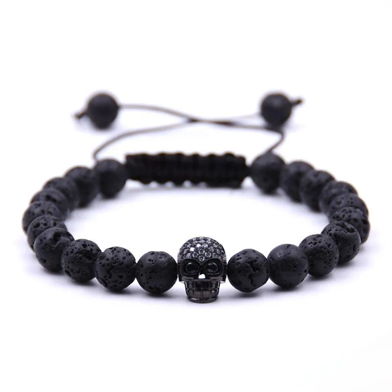 Nieuwe producten Groothandel Kerstcadeau Lava Stone Kralen Zwarte Schedel Yoga Armbanden Mannen Party Sieraden Gift