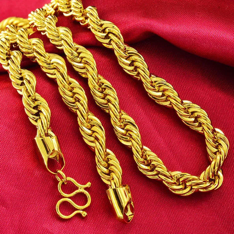 Hip Hop 24 Inches Mens Solid Rope Chain Necklace 18k Yellow Gold Filled Statement Knot Jewelry Gift 7mm Wide186K