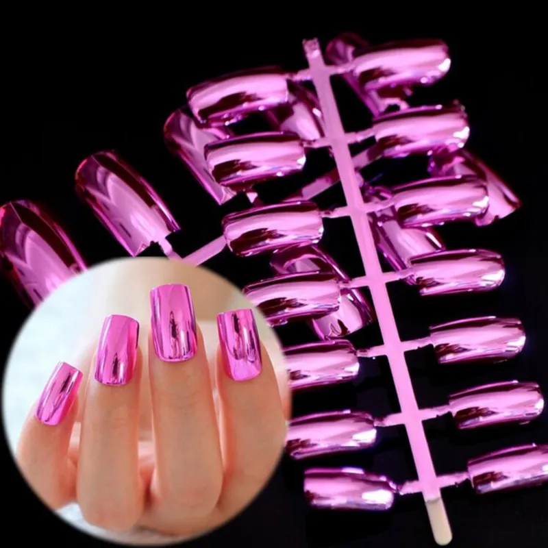 Mode Metalen Nail Tips Acryl Spiegeloppervlak Valse Nagels Lange Size Zilveren Kleur in Simple Package / 