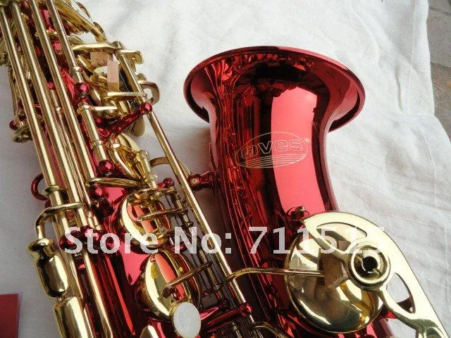 Oves Alto Eb Tune Saxofon E-Flat Professionella studenter Vacker stor rödlack Body Guldpläterad Key Pearl Knappar Sax med väska