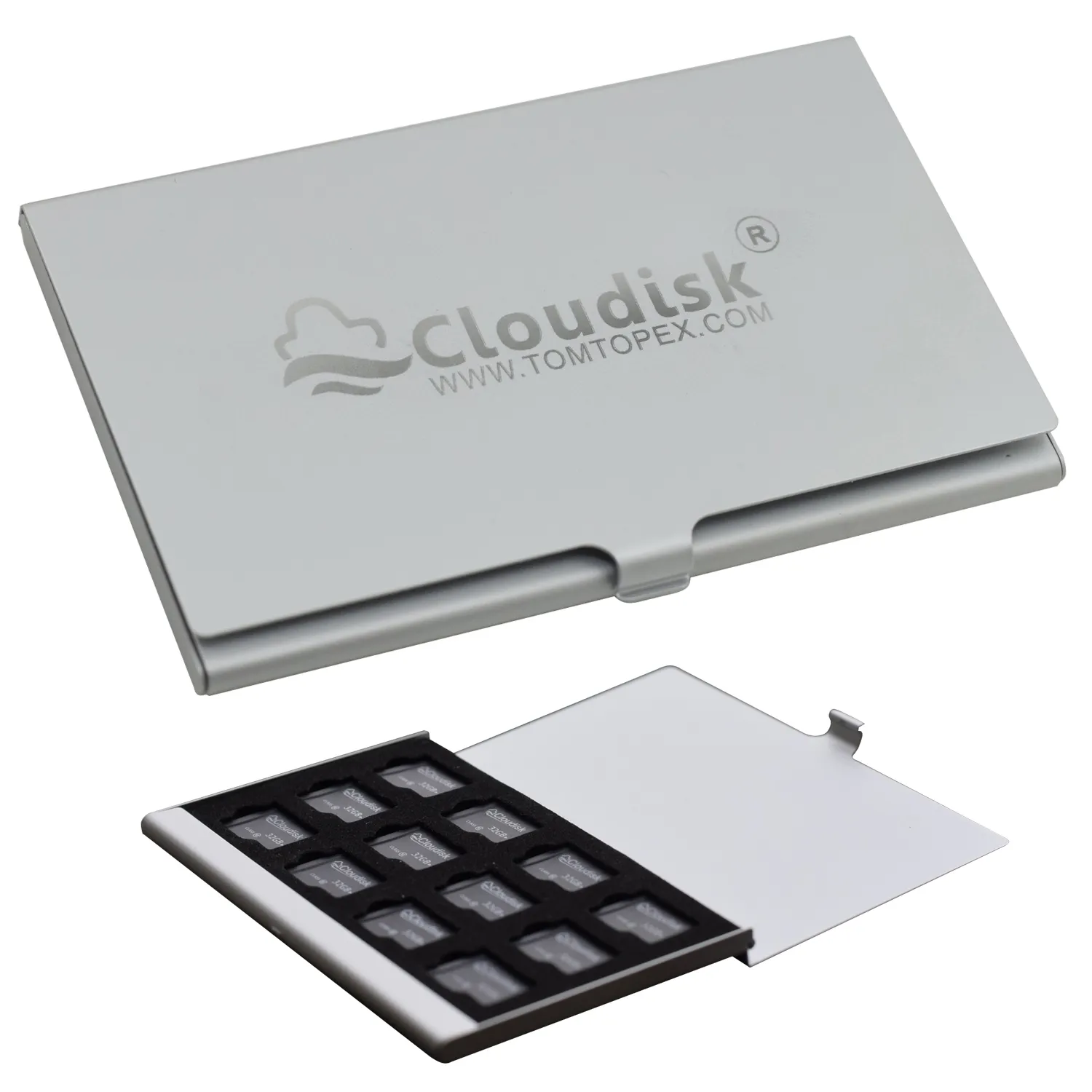 Cloudkisk 12pcs / lot 32GB Micor SD-kaart 64 GB 16 GB in metalen opbergkoffer geheugenkaarten 1 GB 4GB 8GB MicroSD-kaart